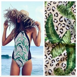 Issa De Mar Swimsuit Leopard Mesh Tropical Animal Print Medium Green Black
